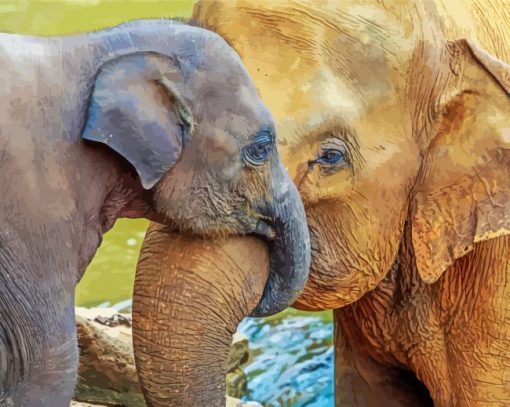 Mom And Baby Elephant Snuggling Paint By Number
