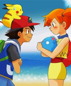 Pokemon Misty And Ash On Beach Paint By Number