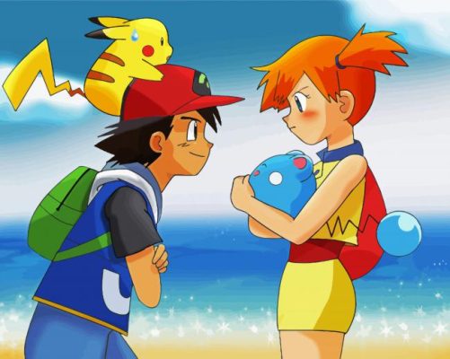 Pokemon Misty And Ash On Beach Paint By Number