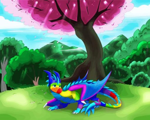 Rainbow Dragon Under Tree Paint By Number