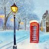Red Phone Box In Snow Paint By Number