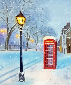 Red Phone Box In Snow Paint By Number