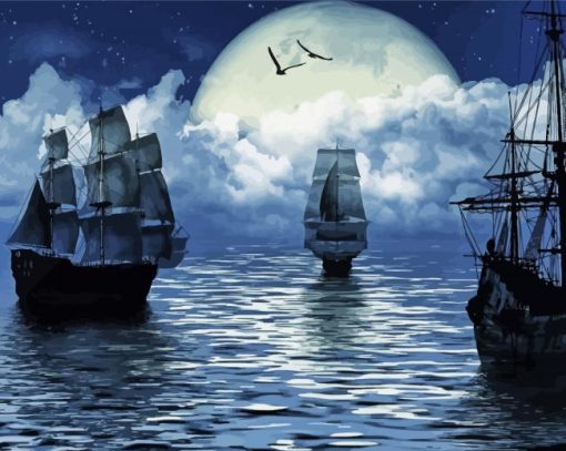Sailing Ships Moon Paint By Number