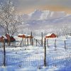 Snow Winter Mountains Farm Scene Paint By Number