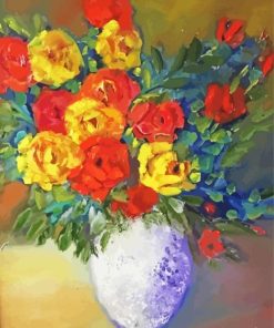 Still Life Red And Yellow Roses Vase Paint By Number