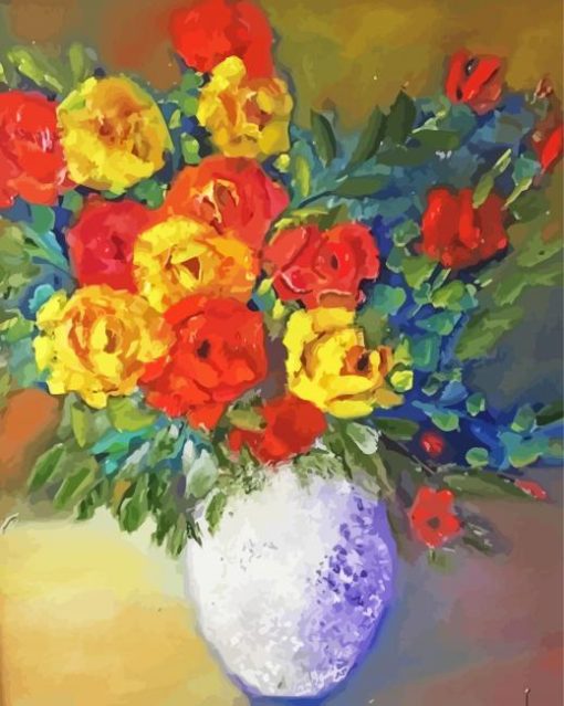 Still Life Red And Yellow Roses Vase Paint By Number