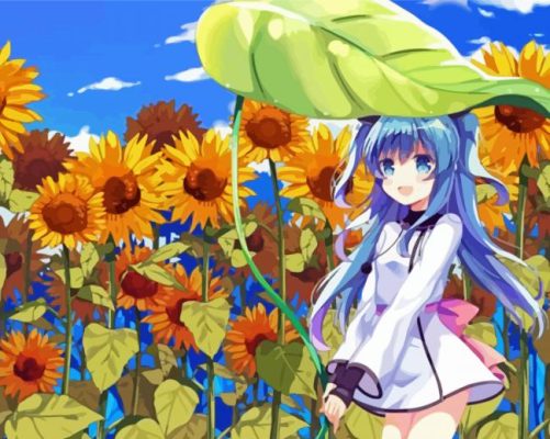 Sunflower Anime Girl Manga Paint By Number