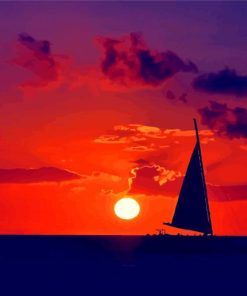 Sunset With A Boat Art Paint By Number