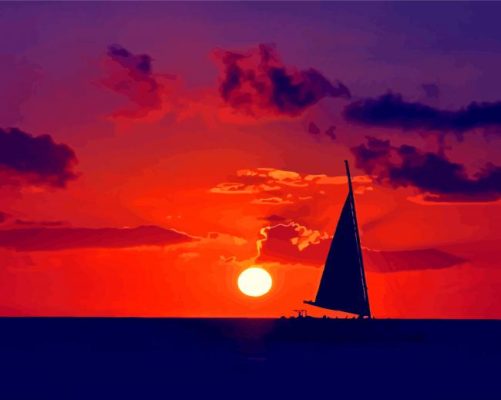 Sunset With A Boat Art Paint By Number