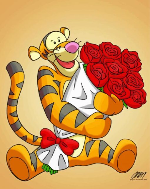 Tigger Holding Flowers Bouquet Paint By Number