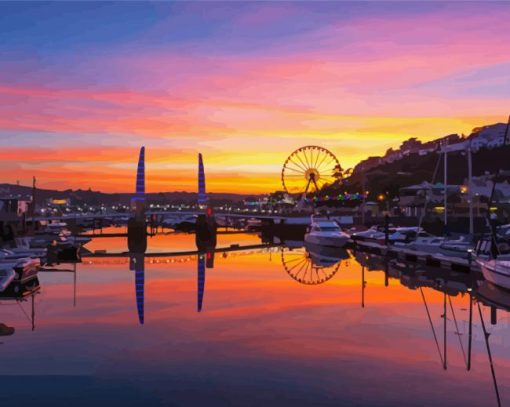 Torquay Harbor At Sunset Paint By Number