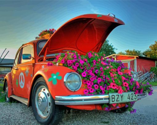 Vintage Flower Car Paint By Number