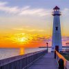 Wawatam Lighthouse Sunset Mackinaw Paint By Number