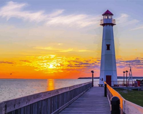 Wawatam Lighthouse Sunset Mackinaw Paint By Number