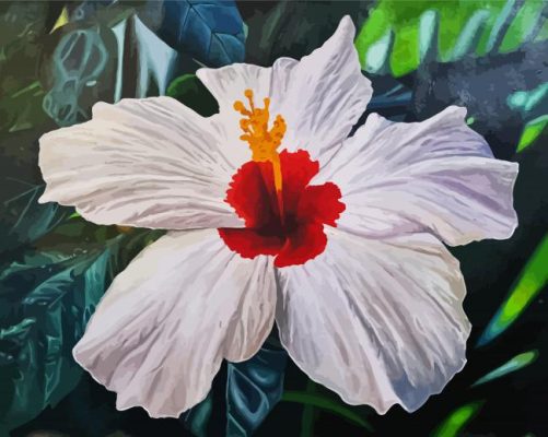 White Hibiscus Plant Art Paint By Number