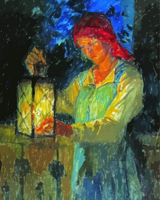 Woman Holding Lantern Art Paint By Number