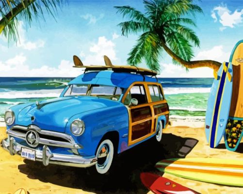 Woodie Car On Beach Paint By Number