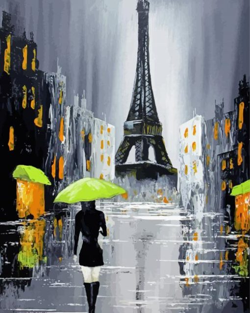Yellow Grey White Paris Eiffel Tower Paint By Number