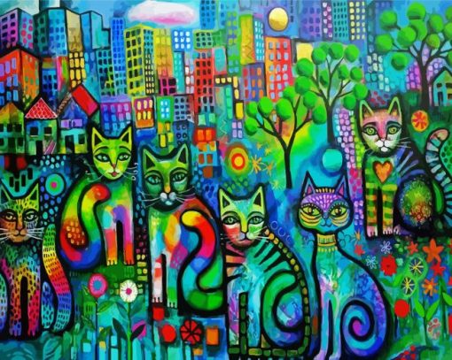 Abstract Rainbow Cats Paint By Number