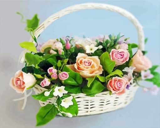 Aesthetic Basket Of Flowers Paint By Number