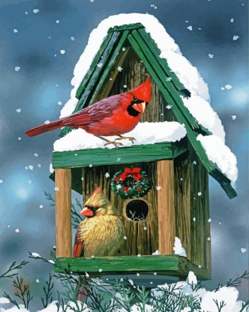 Aesthetic Birdhouse And Cardinal Paint By Number