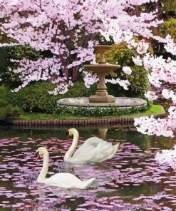 Aesthetic Cherry Tree And Swans Paint By Number