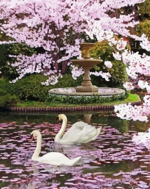 Aesthetic Cherry Tree And Swans Paint By Number