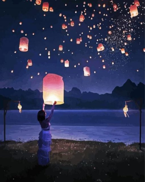 Aesthetic Lanterns In The Sky Art Paint By Number