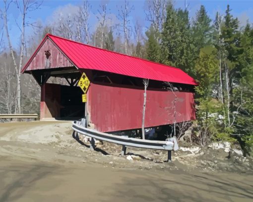 Aesthetic Red Covered Bridge Paint By Number