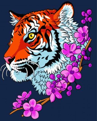 Aesthetic Tiger And Flowers Paint By Number