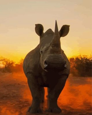 Animal Rhino Sunset Paint By Number