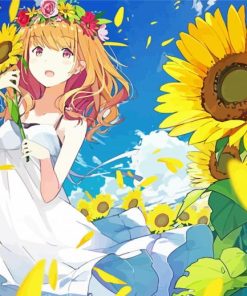Anime Girl In Summer Sunflower Field Paint By Number