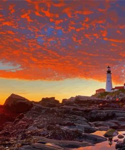 Beautiful Portland Lighthouse Sunset Paint By Number