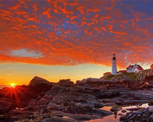 Beautiful Portland Lighthouse Sunset Paint By Number