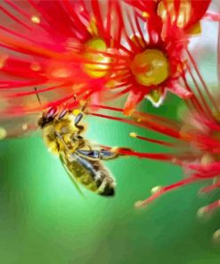 Bee On Pohutukawa Flower Paint By Number