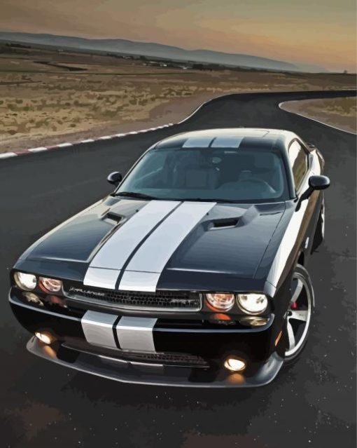 Black And White Dodge Challenger Scat Paint By Number