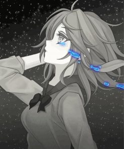 Black And White Sad Girl Anime Paint By Number
