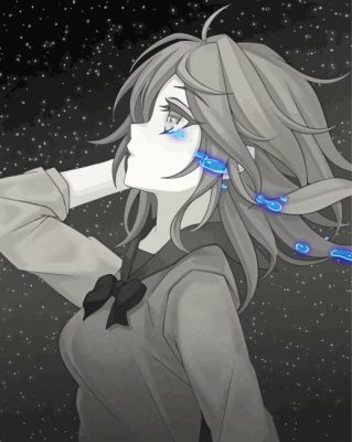 Black And White Sad Girl Anime Paint By Number