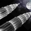 Black And White Twin Tower And Full Moon Paint By Number