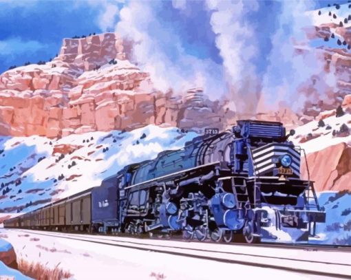 Black Train In Snow Paint By Number