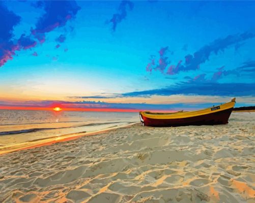 Boat In Beach Sunset Paint By Number