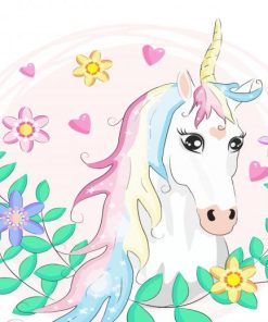 Cartoon Unicorn With Flowers Paint By Number