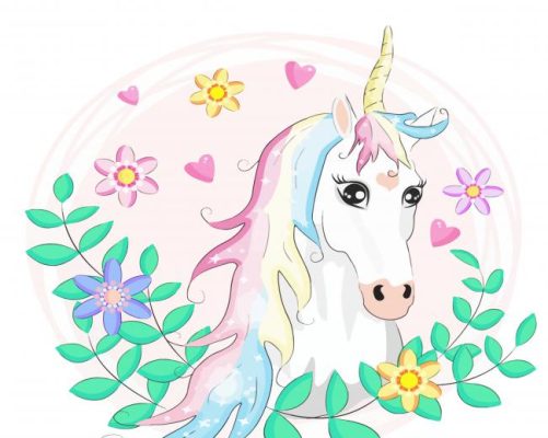 Cartoon Unicorn With Flowers Paint By Number