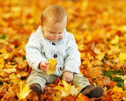 Child Playing With Leaves Paint By Number
