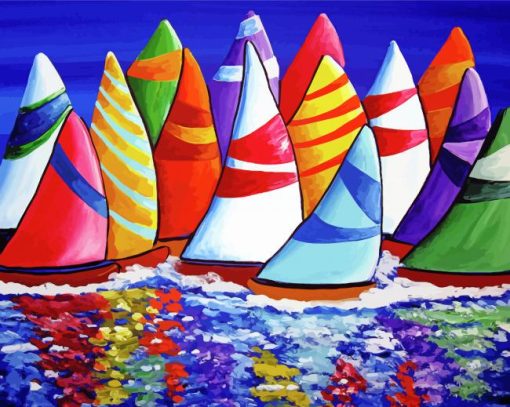 Colorful Sailboats Water Reflection Paint By Number