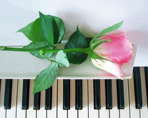 Cool Piano With Pink Rose Paint By Number