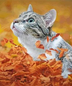 Cute Cat And Leaves Paint By Number