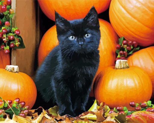 Cute Black Halloween Cat Paint By Number