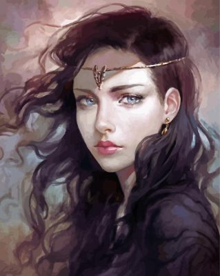 Grey Eyed Lady With Black Hair Paint By Number