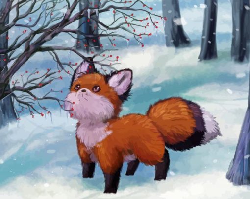 Little Fox In Snow Art Paint By Number